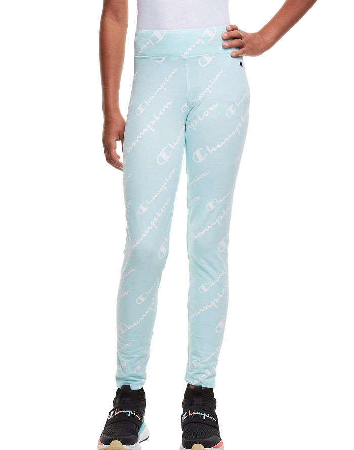 Champion Girls Leggings NZ - Allover Logo Light Blue ( 3846-NIQKB )